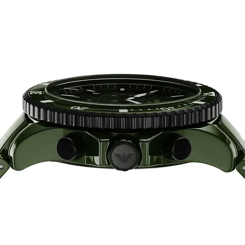 Emporio Armani World Explorer Green Dial Ceramic Men's Watch- AR70011